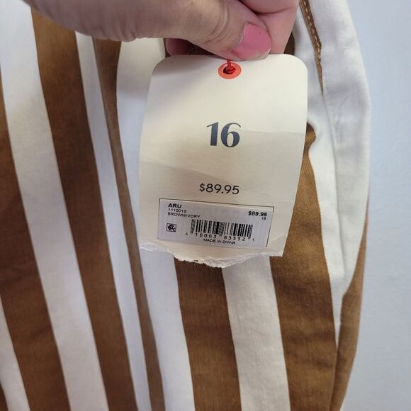 NEW ARULA brown and ivory striped Alden super flare high waist hippie‎ jeans 16 - Picture 7 of 16